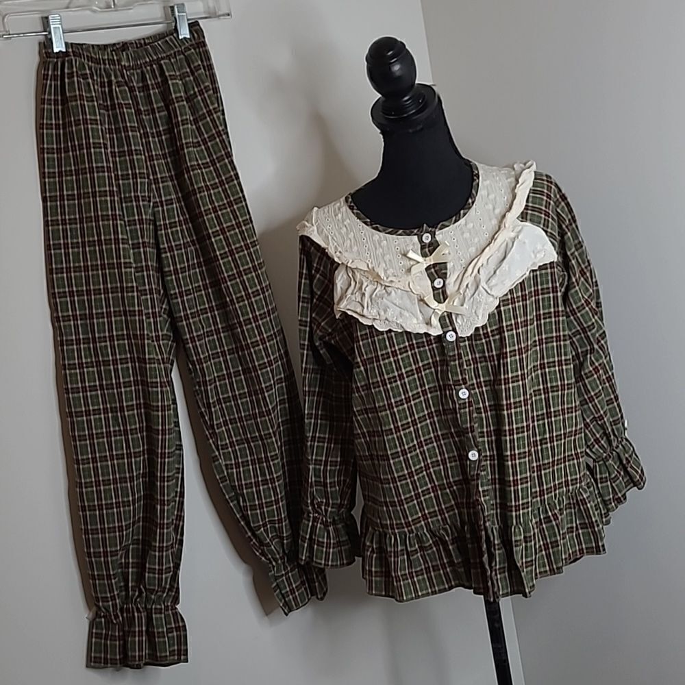 Xuan Vintage Inspired Cotton Plaid Pajama Set